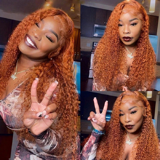 Laboss beauty Ginger Deep Wave Lace front wigs human hair 180%