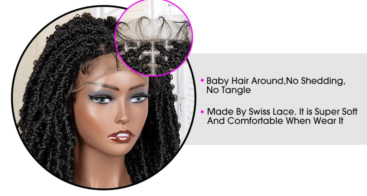 14 Inches Synthetic Lace Frontal Afro Kinky Curly Wig Short Dreadlock Wig Braide Wigs with Baby Hair for Black Women Daily Use