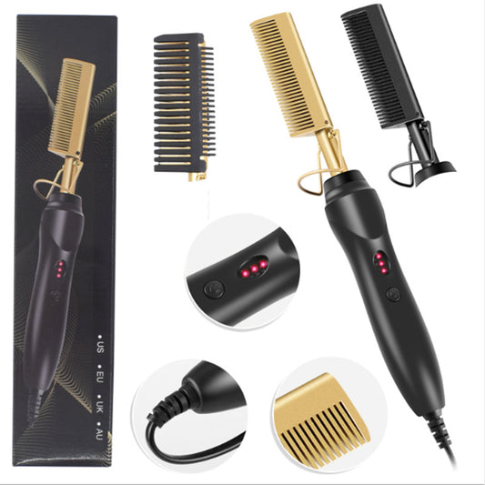 Electric Straight Hair Curling Comb Dry Wet Dual Purpose Copper Comb