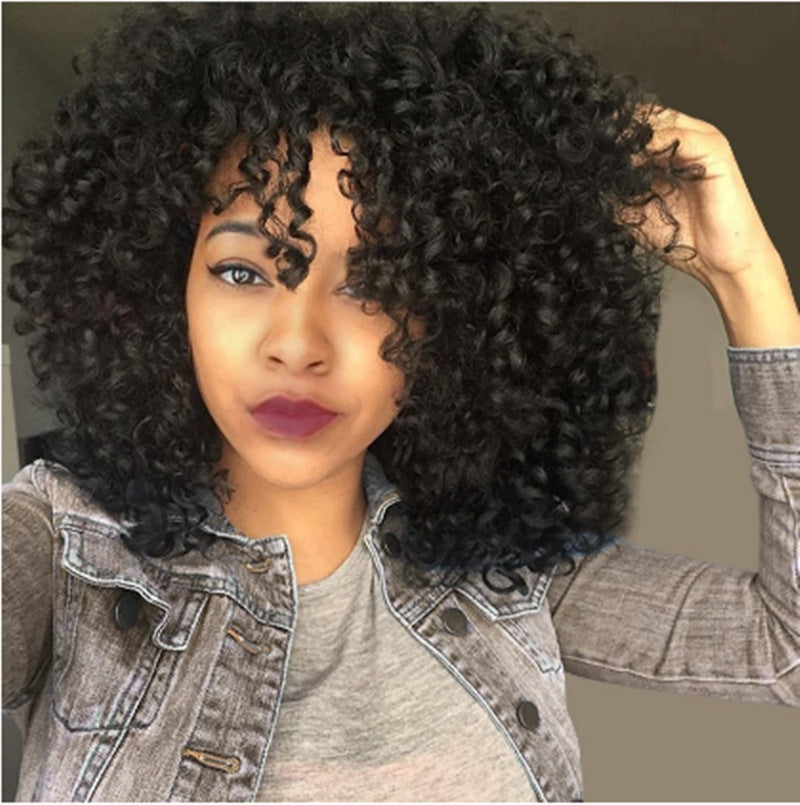 Manufacturers Supply European And American Wigs, African Short Curly Hair Female Wigs, Fluffy Small Curly Bangs, Long Curly Hair Wigs, Wigs