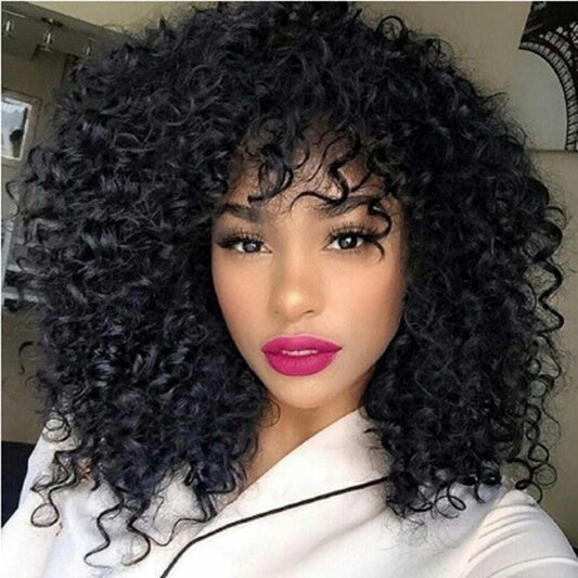 Manufacturers Supply European And American Wigs, African Short Curly Hair Female Wigs, Fluffy Small Curly Bangs, Long Curly Hair Wigs, Wigs