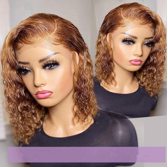 Short Curly Honey Blonde Bob Wig Lace Front Human Hair Wigs For Women