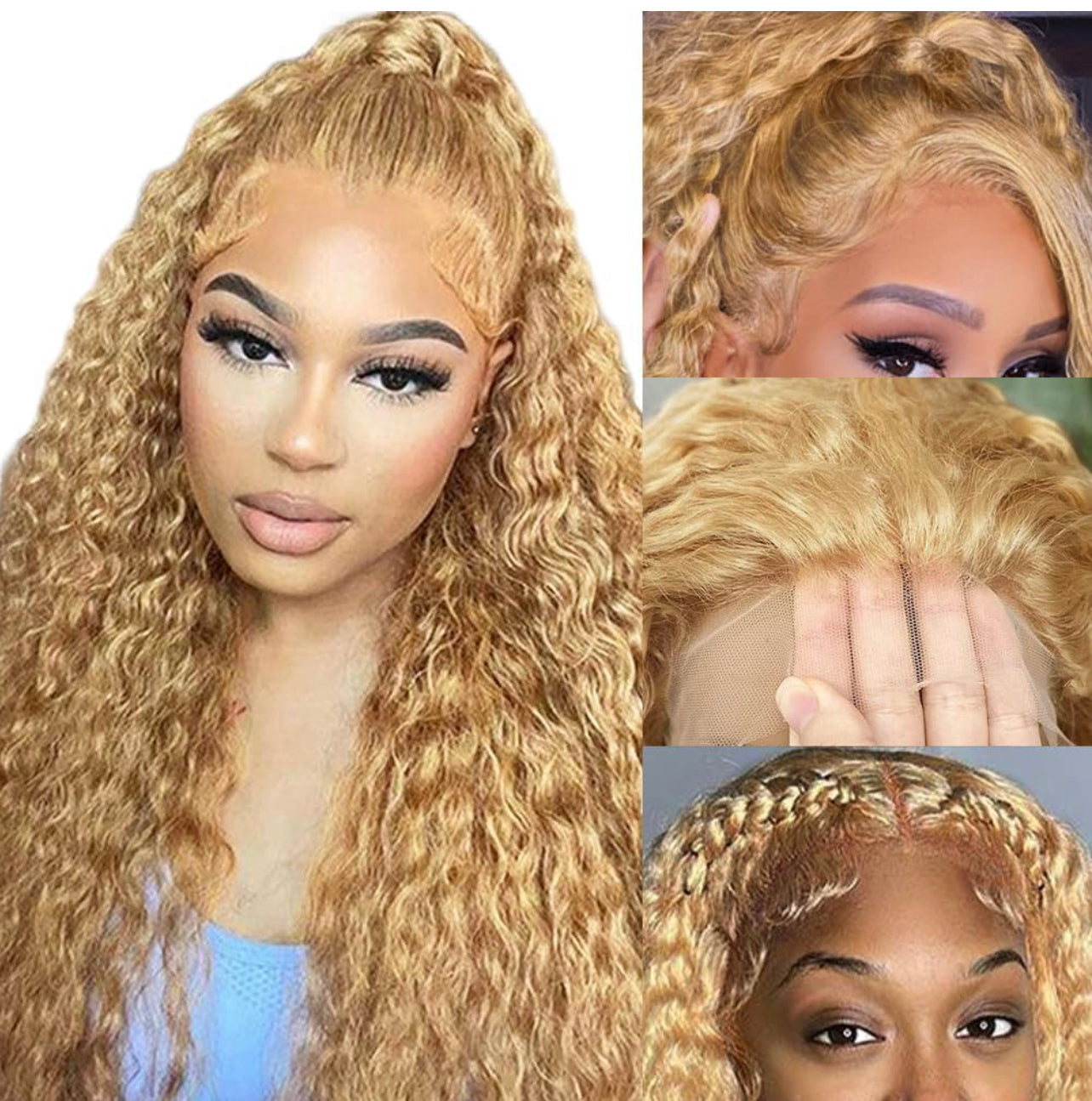 Honey Blonde Curly Lace Wig Human