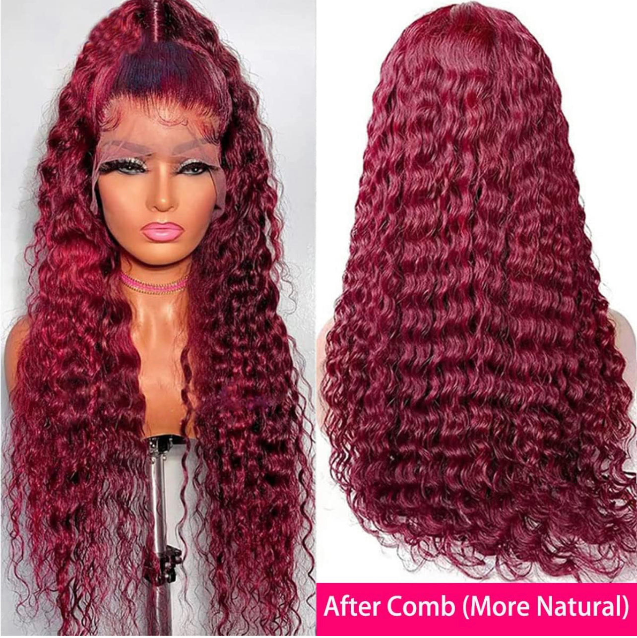 burgundy Deep Curly Wave Human Hair Wig