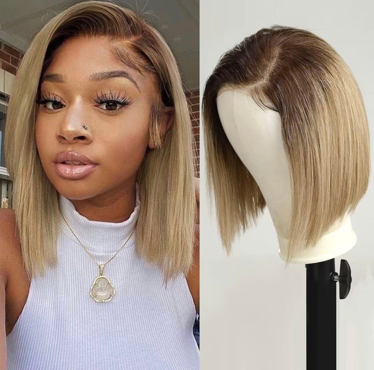 Ombre Colored Short Bob Wig T4B 27 Lace Front Human HairWigs