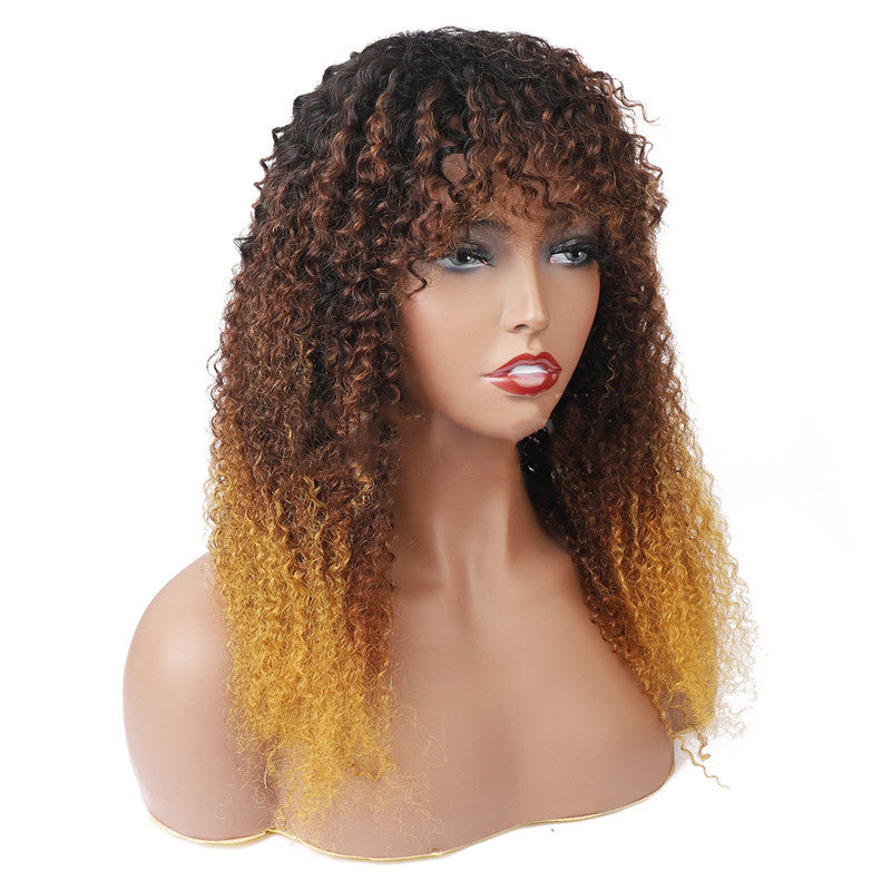 Real Hair Full Mechanism Headgear Three-color Smooth Hair Cover Kinky Curly Wigs