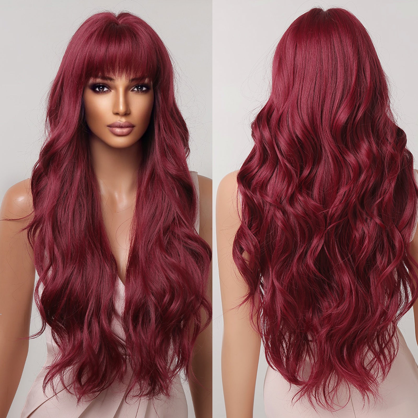 Long Curly Hair Wine Red Wig Cover Party Ball