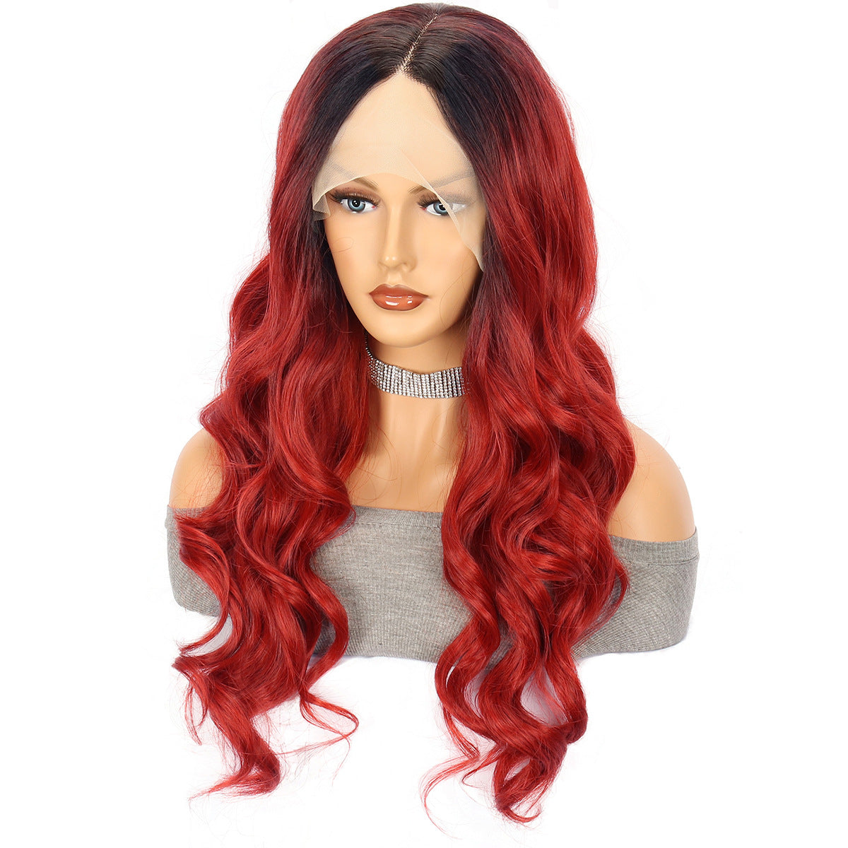 Red Large Wave Long Curly Hair Chemical Fiber Head Cover